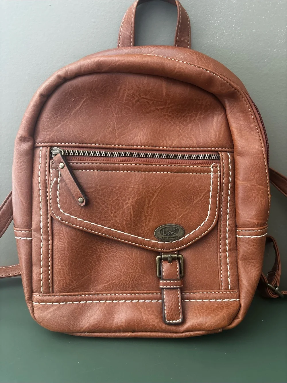 B.O.C Saddle Backpack Purse Brown Faux Leather Multi Pocket Adjustable Straps